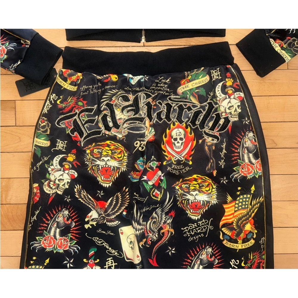 NEW! ED HARDY Y2K Shrunken Flashboard Tracksuit Jacket & Pant Set Size S - Picture 5 of 7